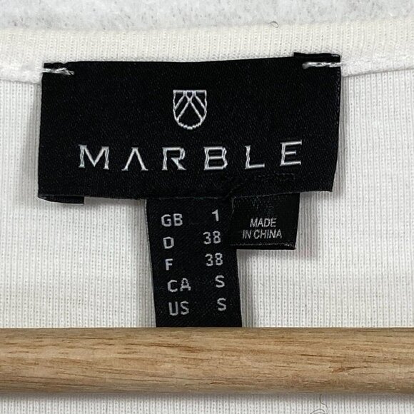 Marble Asymmetrical Hem Oversized Buttons White Short Sleeve Top - Picture 7 of 7